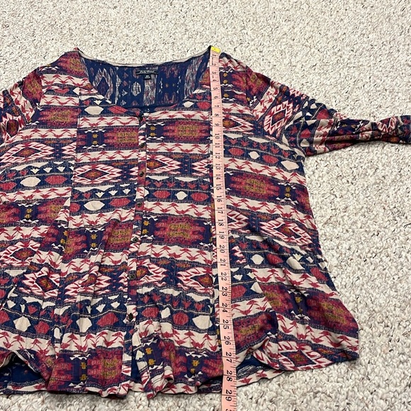 Lucky Brand Aztec Y2K Boho Button Down Blouse Sz 2X 3/4 Length Sleeves - Picture 7 of 8